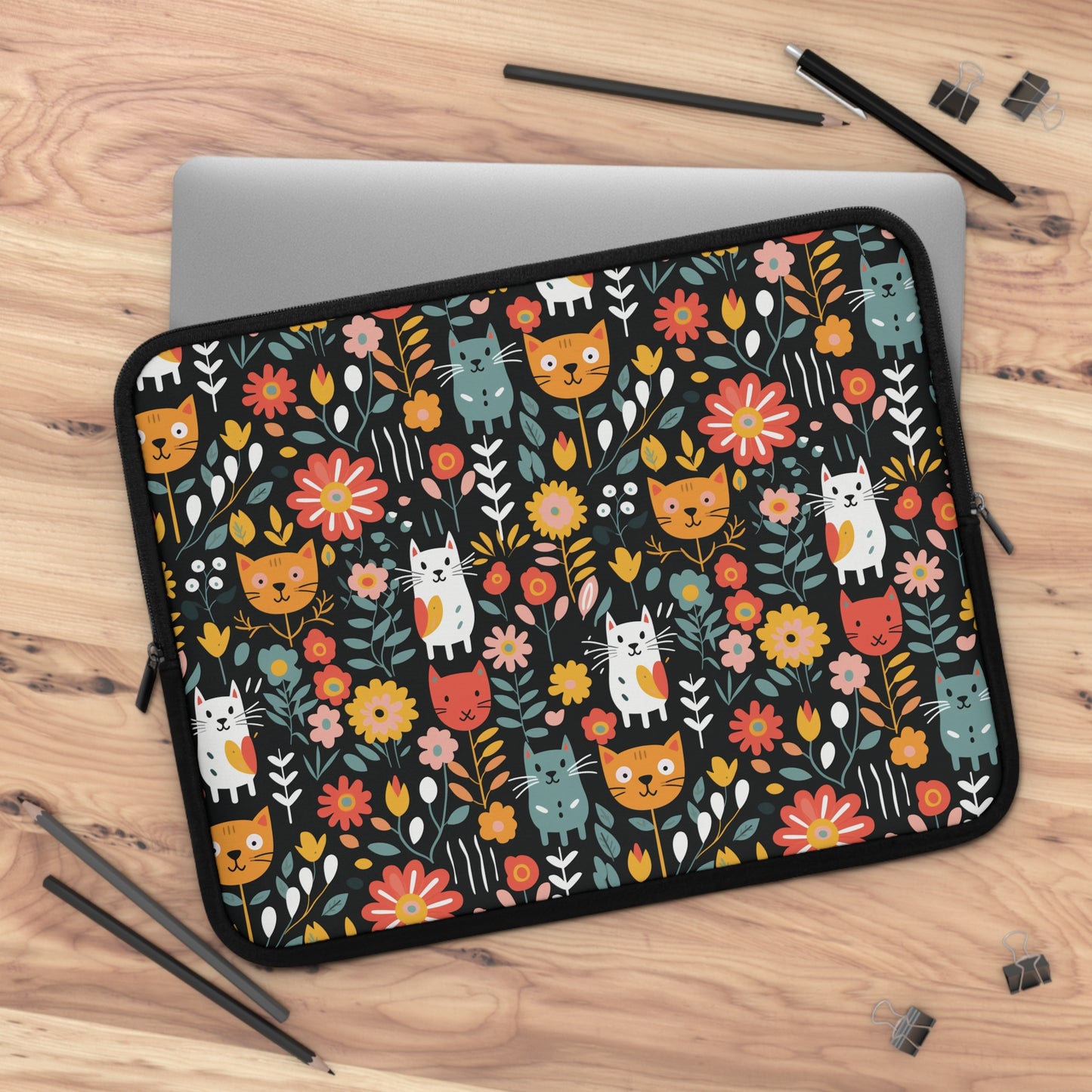 Whimsical Feline Garden Laptop Sleeve