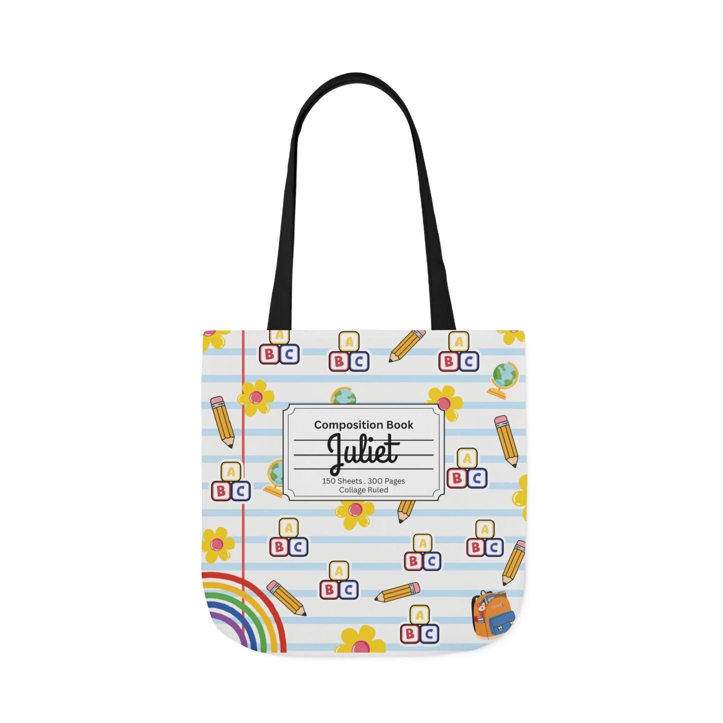 Personalized White Schoolyard Chic Composition Book Inspired Canvas Tote Bag with Colorful Straps, Cute School Bag, Eco-Friendly Tote, Back to School Shopping Bag, Teacher Gift Idea