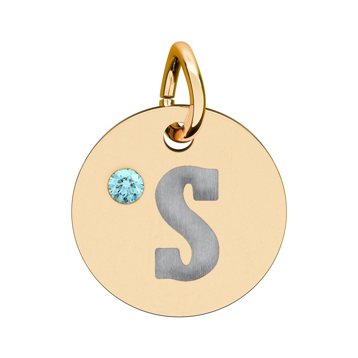 Engraved Birthstone Circle Charm — Personalized Initial Pendant.