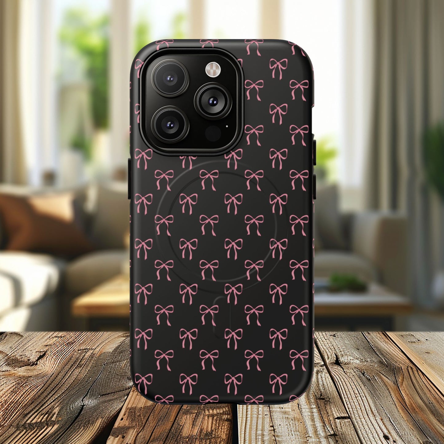 Coquette Chic Bow-Patterned Tough Magnetic iPhone Case, Stylish Gift for Her, Protective iPhone Cover, Trendy Accessory, iPhone Birthday Gift, Fashionable Tech