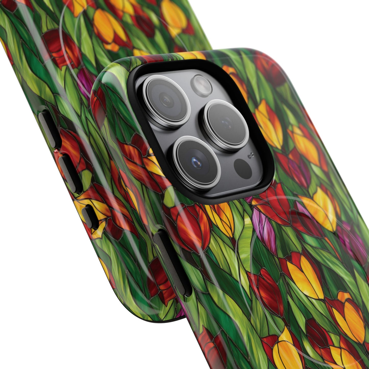 Floral Luminous Whirl Tough Magnetic iPhone Case, Stylish Protection for Everyday Life, Gift for Flower Lovers, Unique iPhone Accessory, Stained Glass iPhone Protection.
