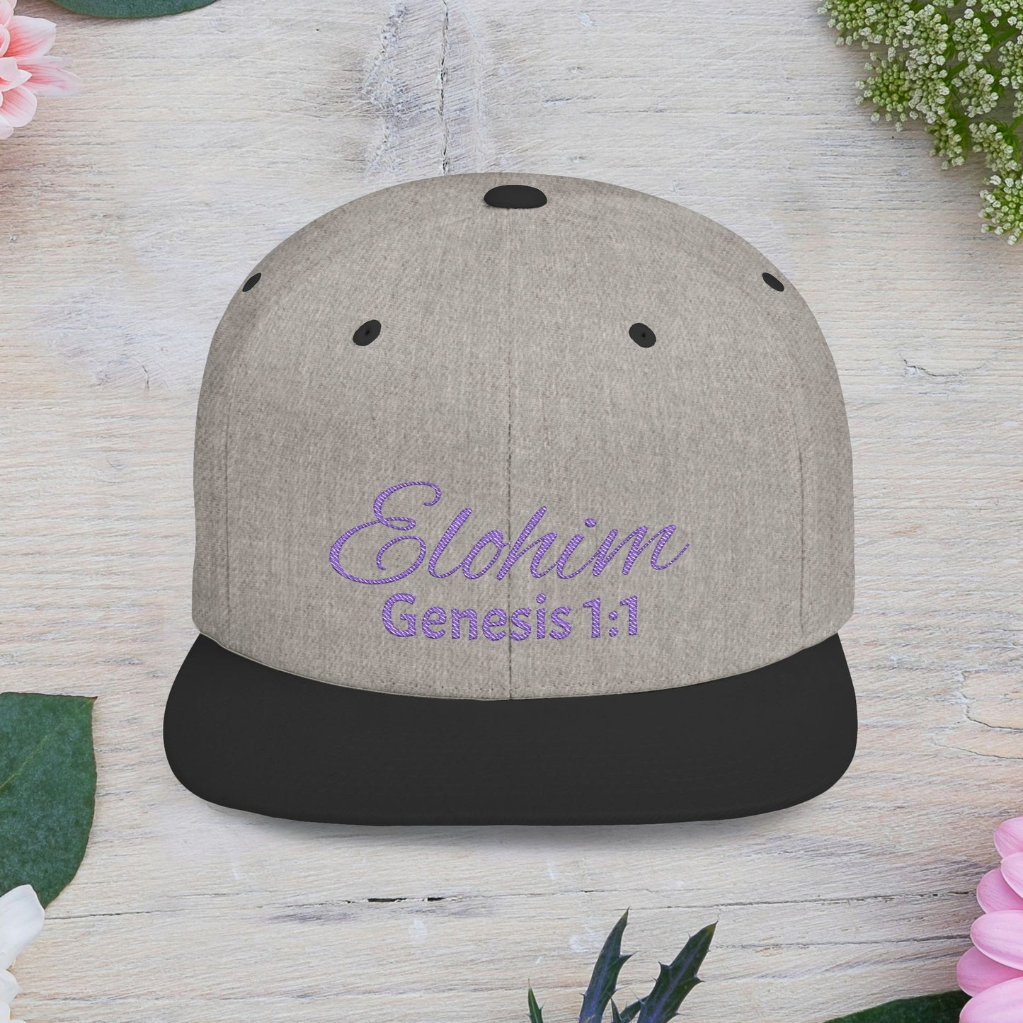 Purple 'Elohim' Snapback Cap - Faith-Inspired Flat Bill Hat, Baseball Hat, Perfect for Gifts, Daily Wear, Spiritual Events