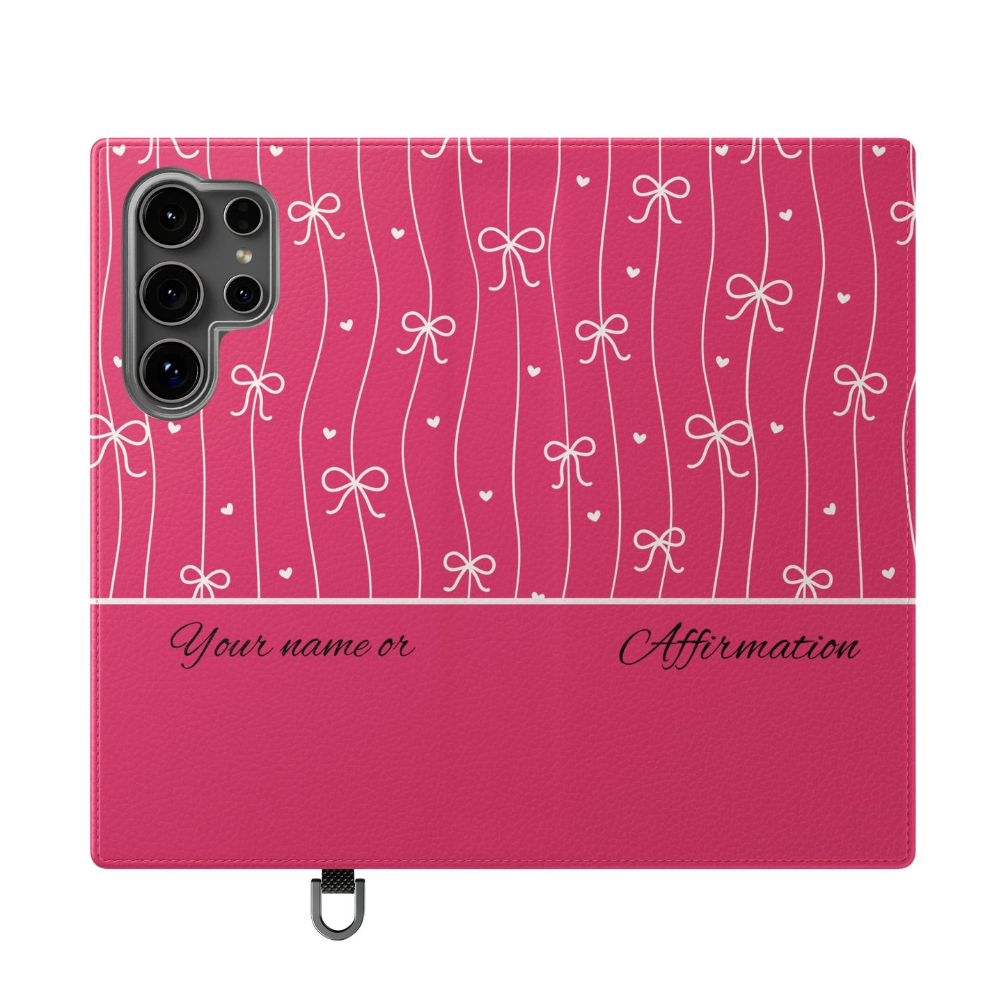 Personalized Pink Bow Coquette Flip iPhone and Samsumg Case — Custom Name or Affirmation Wallet Cover