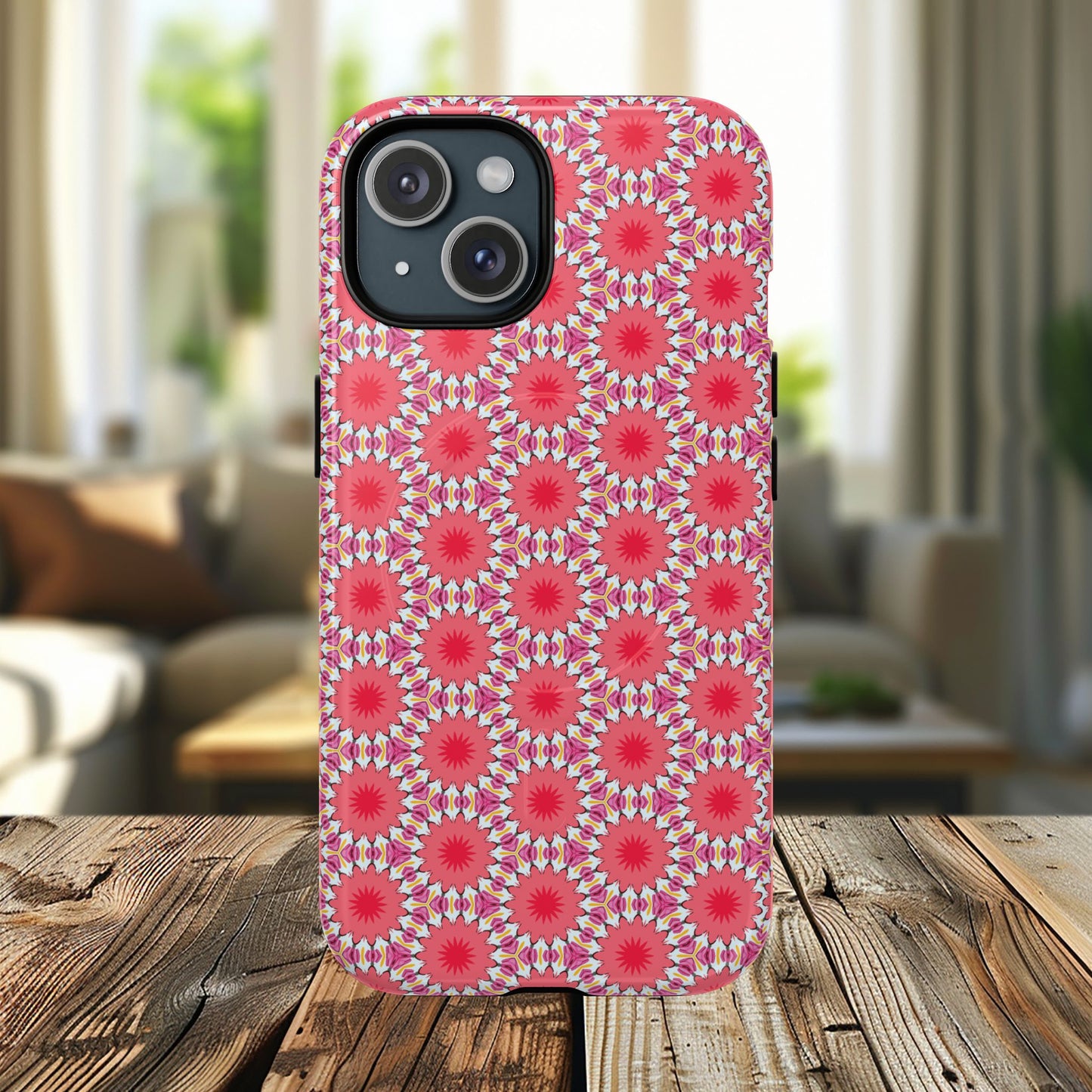 Roseburst Mosaic Vibrant Flower Pattern iPhone Case, Stylish iPhone Cover, Tough Magnetic Case, Floral Gift, Trendy Accessory for Her