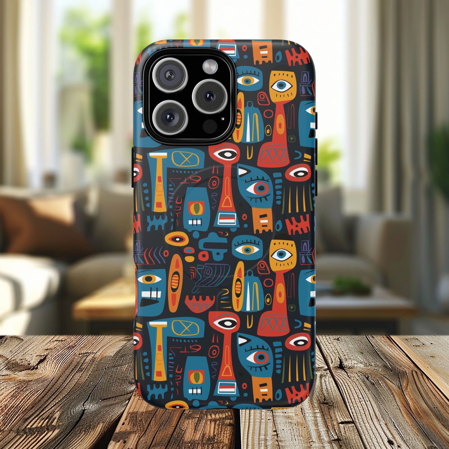 Urban Totem Vibe Tough iPhone Magnetic Case, Colorful Bohemian Art, Unique Gift for Him/Her, Holiday Accessory, iPhone Protection, MagSafe iPhone Case.