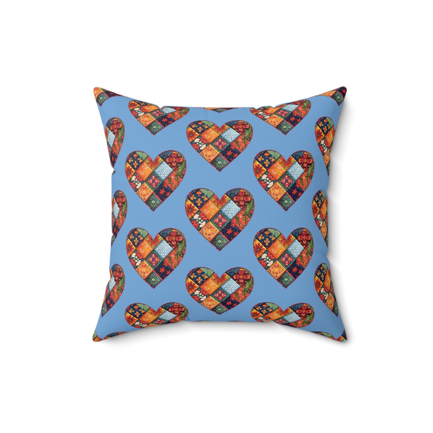 Light Blue Patchwork Heart Spun Polyester Square Pillow