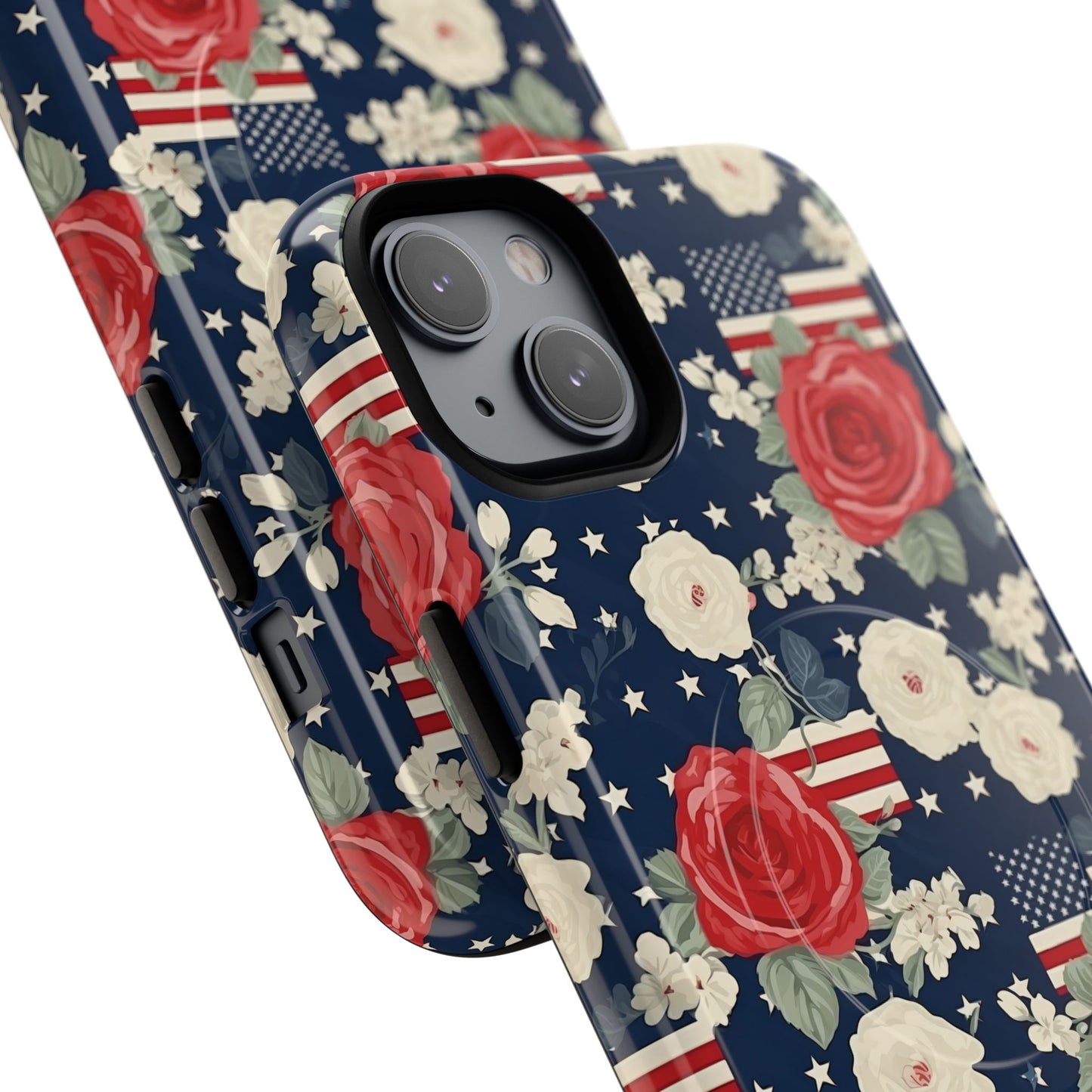 Liberty in Bloom Tough iPhone Magnetic Case, Floral Design, Gift for Moms, Gift for Dads,  iPhone Accessories, Patriotic iPhone Accessory.