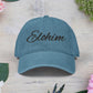 Denim 'ELOHIM, GENESIS 1:1' Hat (Embroidery), Stylish Casual Hat, Gift for Him/Her, Summer Accessory, Trendy Streetwear, Spiritual Fashion.