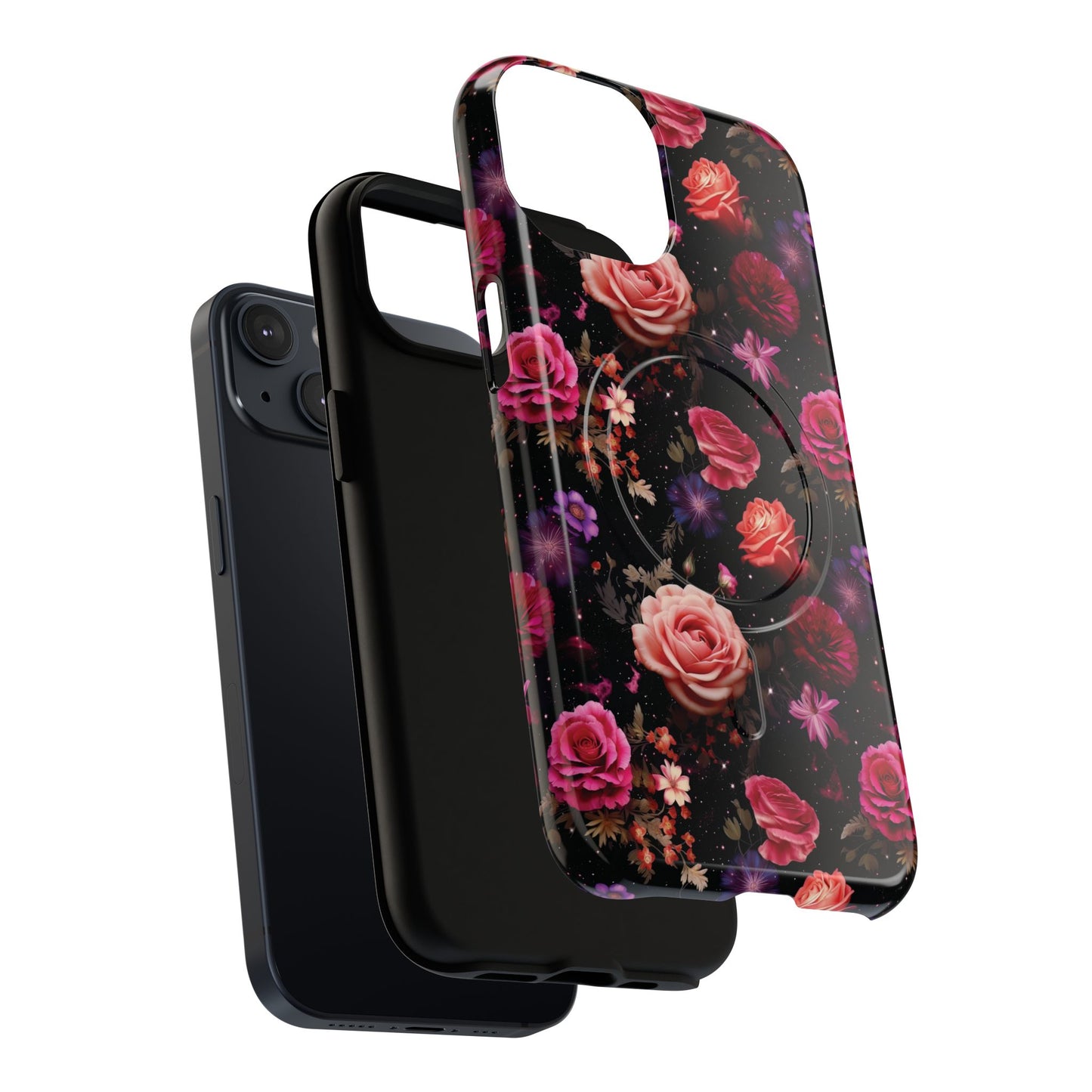 Starry Rose Garden Tough Magnetic Phone Case, Stylish Phone Cover, Gift for Her, Elegant Floral Design, Durable Phone Accessories