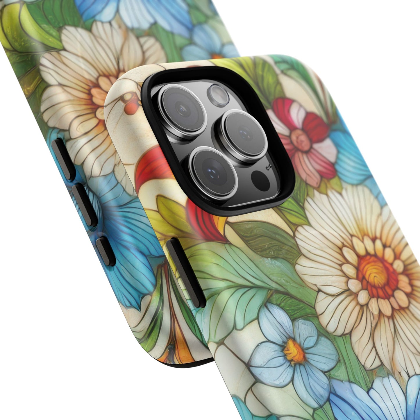 Botanical Radiance Tough iPhone Magnetic Case, Customizable Durable iPhone Cover | Ideal Gift for Nature Lovers, Floral Stained Glass Gift