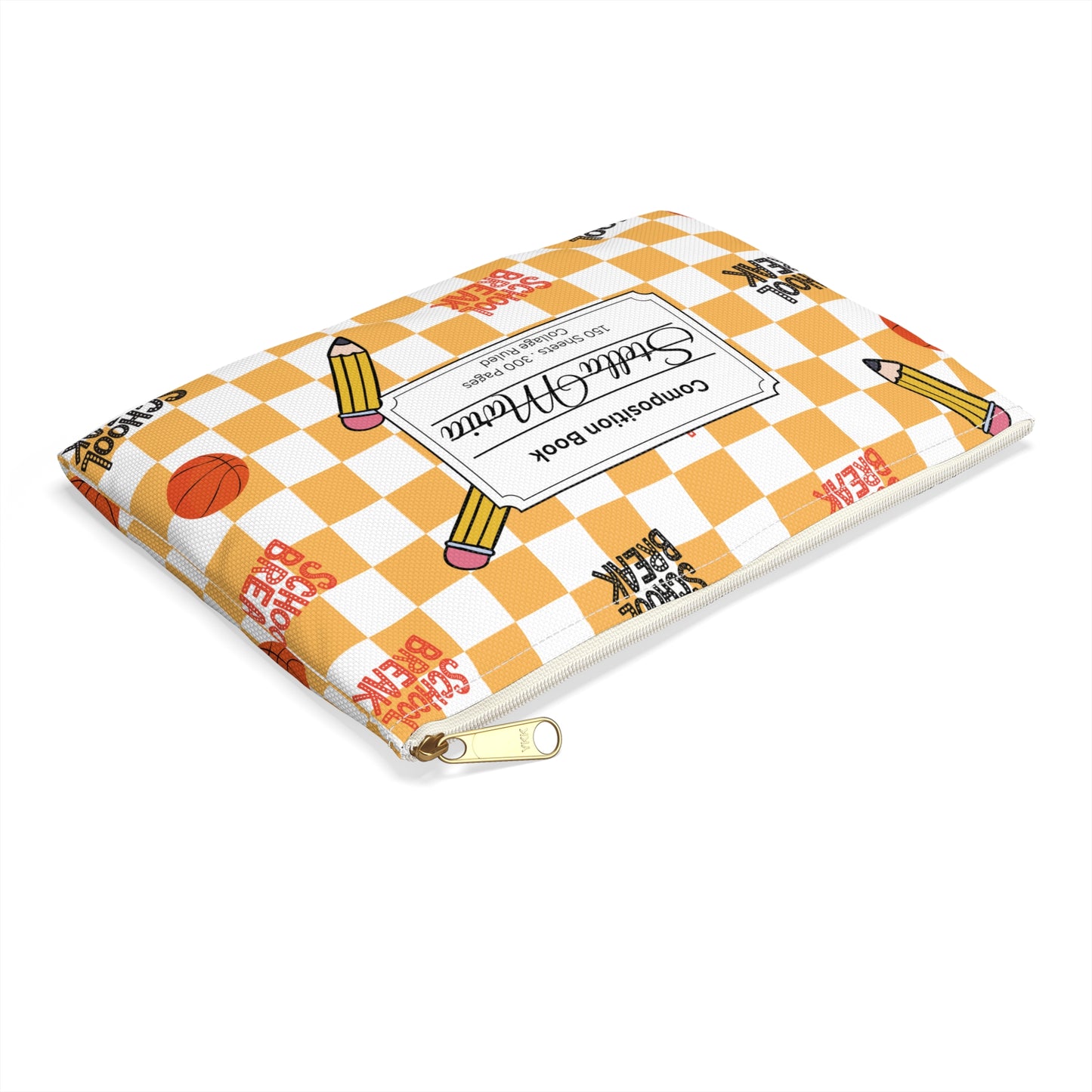 Personalized Orange Schoolyard Chic Composition Book Inspired Accessory Pouch, Kids School Supplies, Classroom Organizer, Teacher Gift, Fun Stationery Case, Back to School