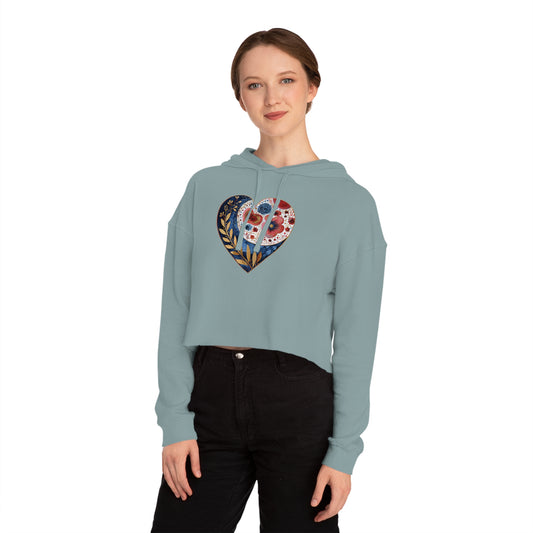 Floral Heart Women’s Cropped Hooded Sweatshirt