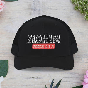 Embroidered  'ELOHIM GENESIS 1:1' Snapback Cap, Faith-Based Trucker Hat, Christian Gifts, Stylish Headwear, Religious Apparel, Perfect for Summer
