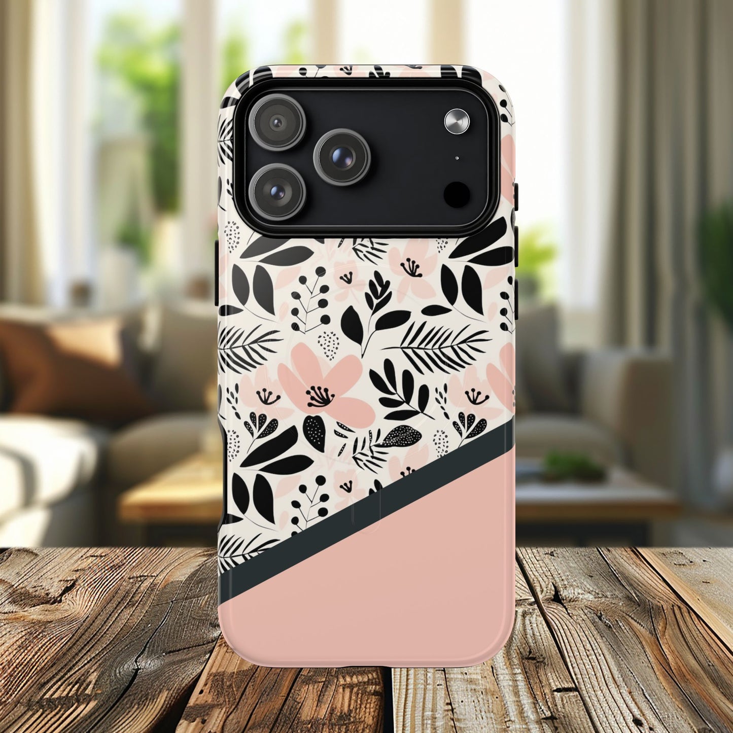 Personalized Floral Blush Garden Whisper Tough Magnetic MagSafe® iPhone® 13, 14, 15, 16, 17, Pro, Pro Max, Plus Cases (Custom Name).