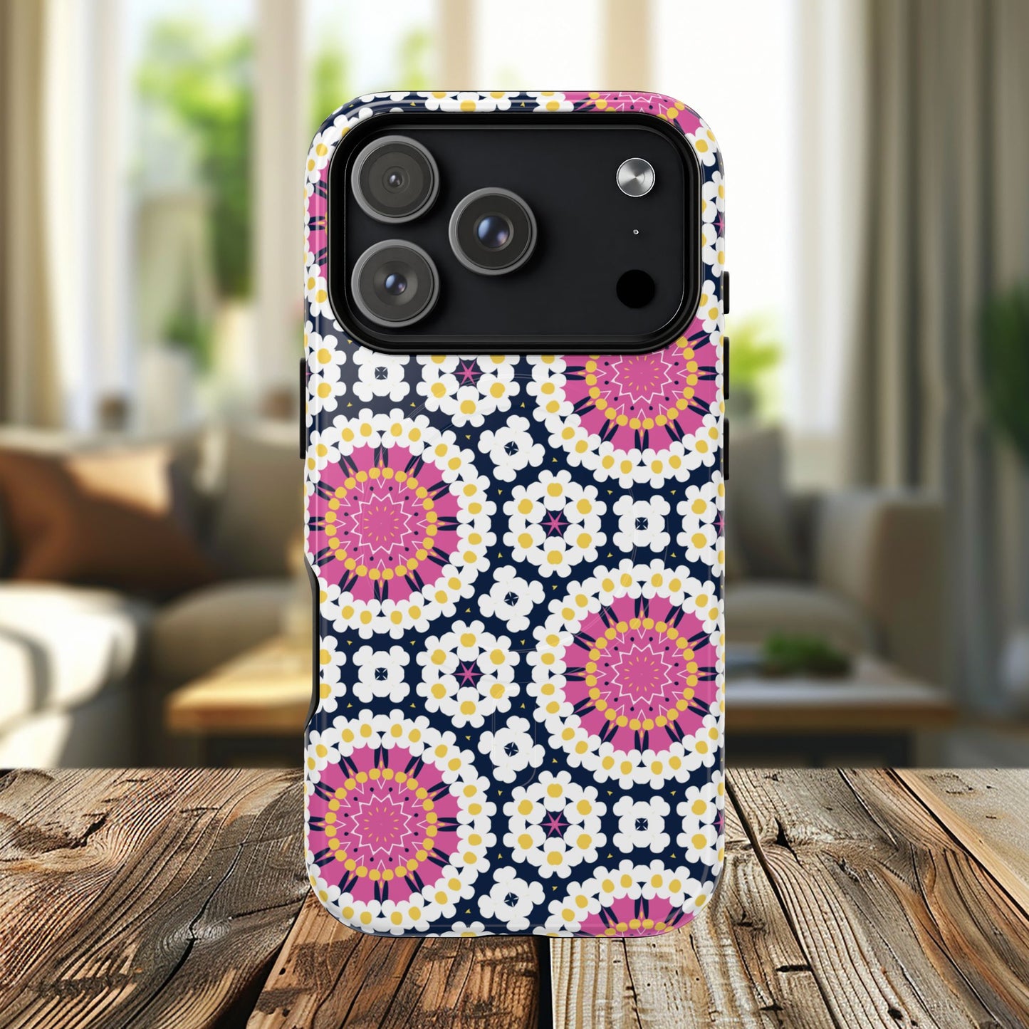 Petal Prism Pop Tough Magnetic iPhone Case, Tough Protection, Unique Design, Gift for Her, iPhone Accessories, Boho Style, Floral MagSafe Accessory.