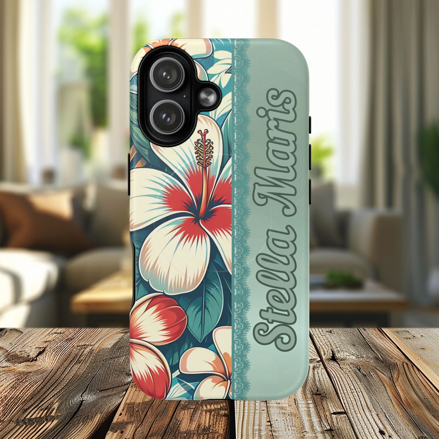 Personalized Tropical Floral Phone Case – Stylish Tough Magnetic Cases for iPhone, Customizable with Names, Perfect Gift for Nature Lovers