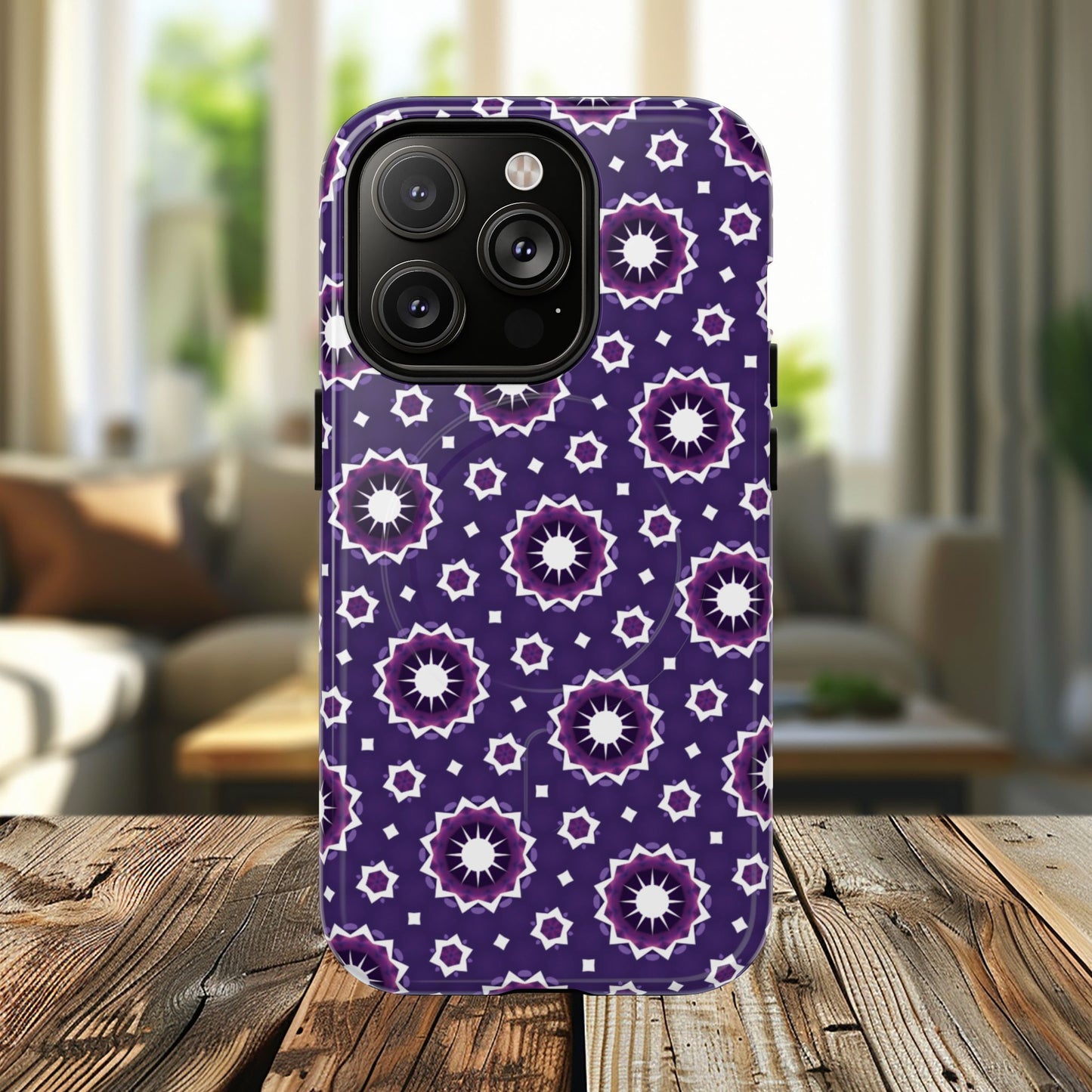 Violet Nova Bloom Stylish Tough Magnetic iPhone Case, Purple Floral iPhone Cover, Durable Cell iPhone Protector, Gift for Her, Mother's Gift