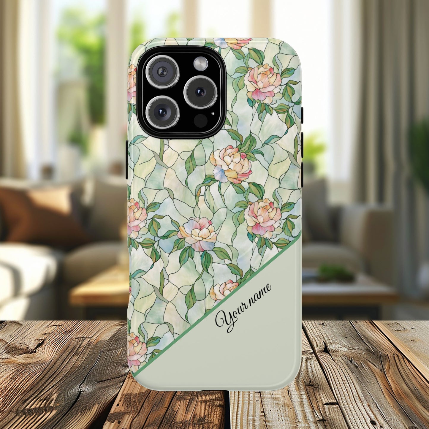 Personalized Petal Whispers Stained Glass Tough Magnetic iPhone Case, Durable Rose Pattern, Cute Gift for Her, iPhone Accessory, Mother's Day, Birthday Gift