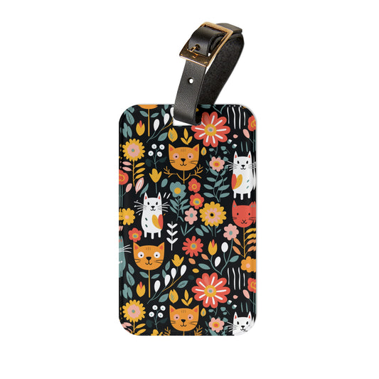 Whimsical Feline Garden Acrylic Luggage Tag