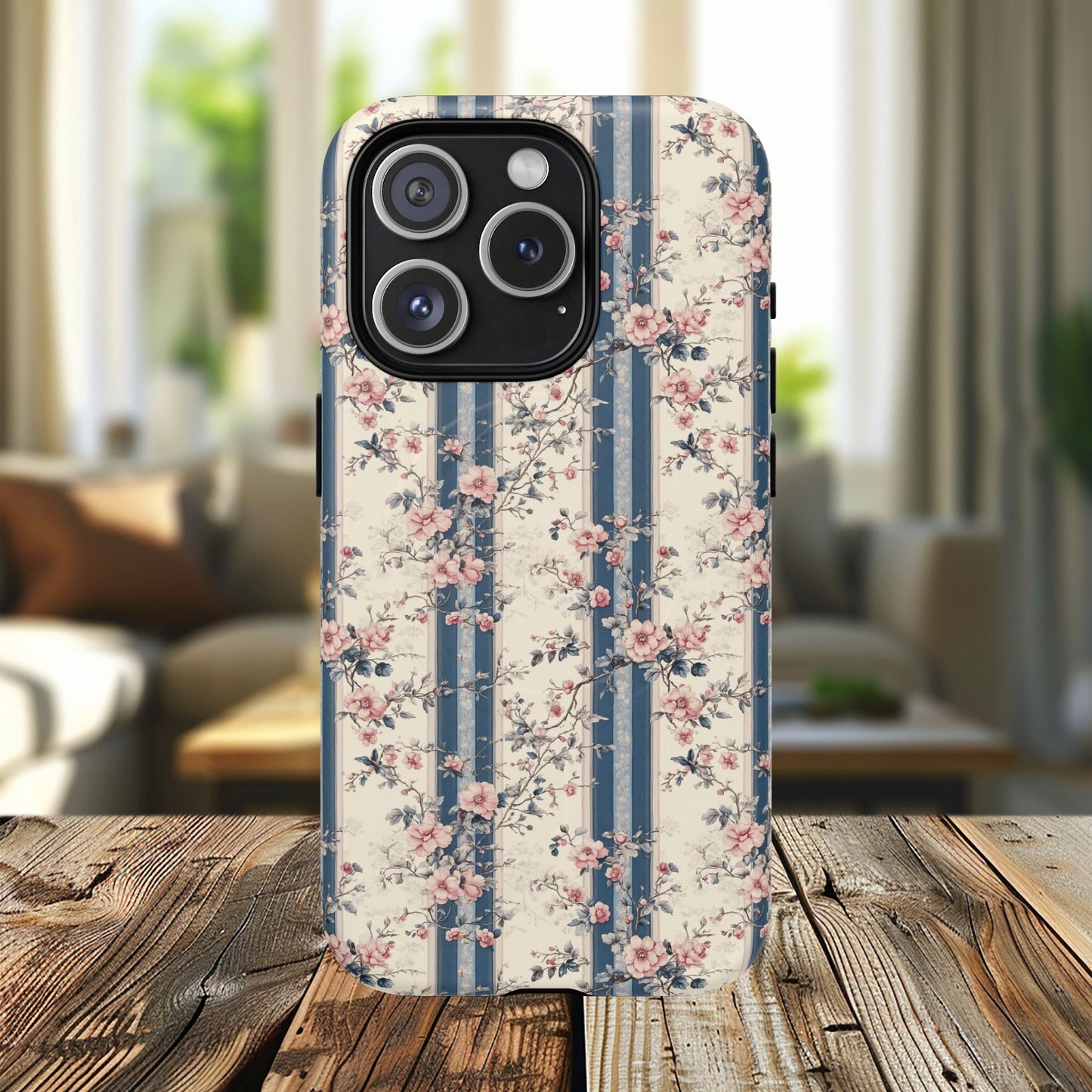 Victorian Rose Stripe iPhone Case, Tough Magnetic Cases for Stylish Protection, Flower Pattern iPhone Cover, Trendy Gift Idea for Her