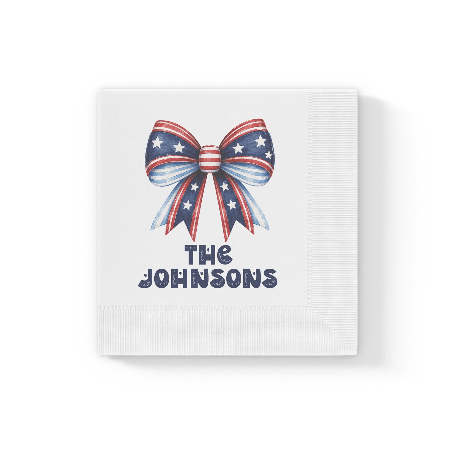 Personalized Patriotic Napkins — Red White & Blue Bow with 'Name or Message'