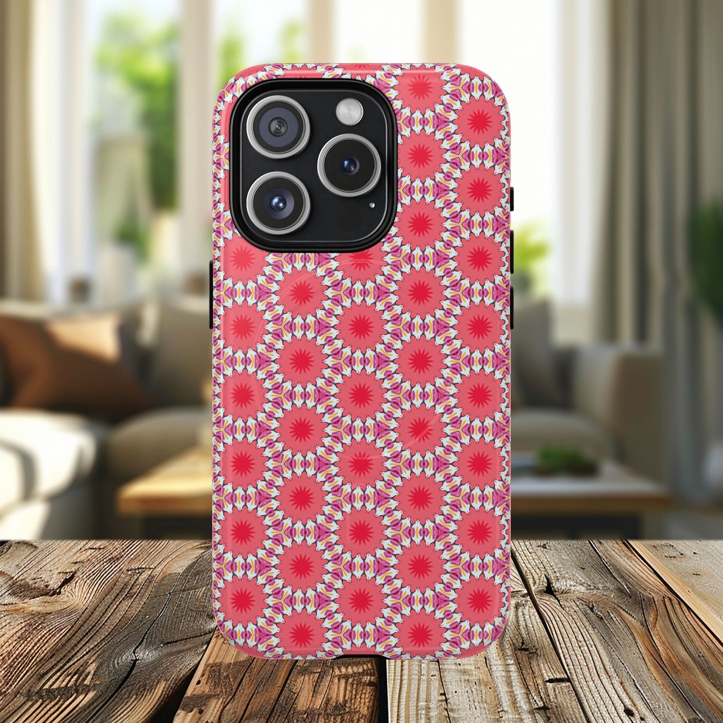 Roseburst Mosaic Vibrant Flower Pattern iPhone Case, Stylish iPhone Cover, Tough Magnetic Case, Floral Gift, Trendy Accessory for Her