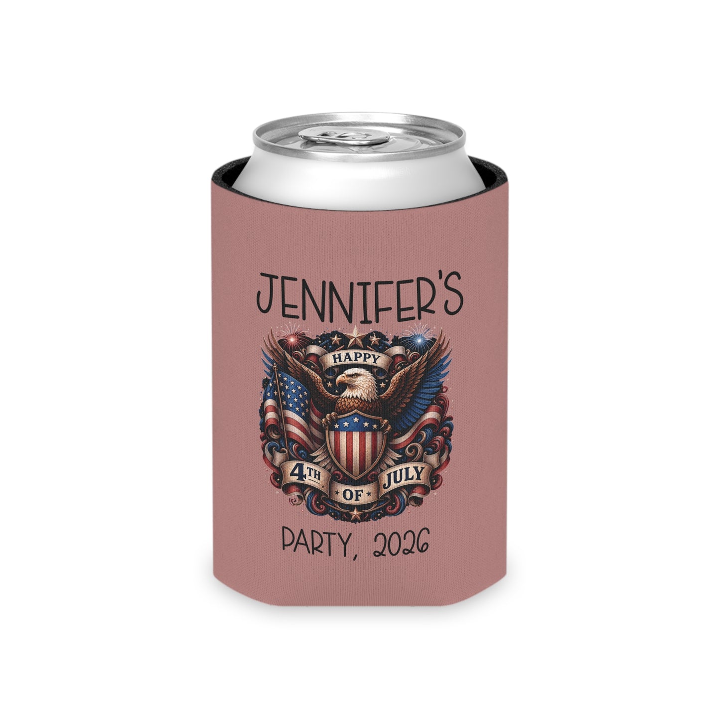 Personalized 4th of July Can Cooler — Custom Name Patriotic Eagle