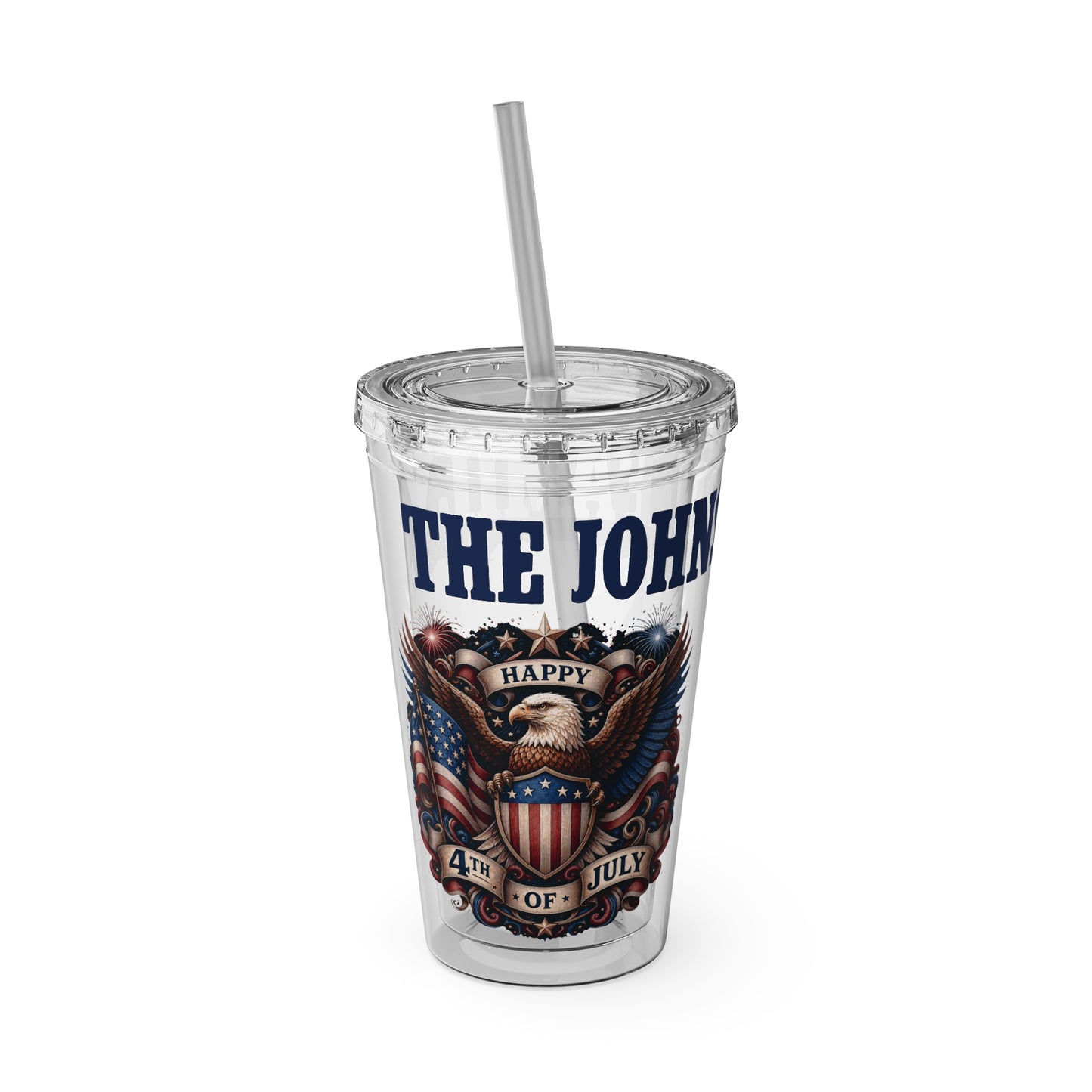Patriotic Eagle 16oz Tumbler with Straw — "Happy 4th of July" USA Design
