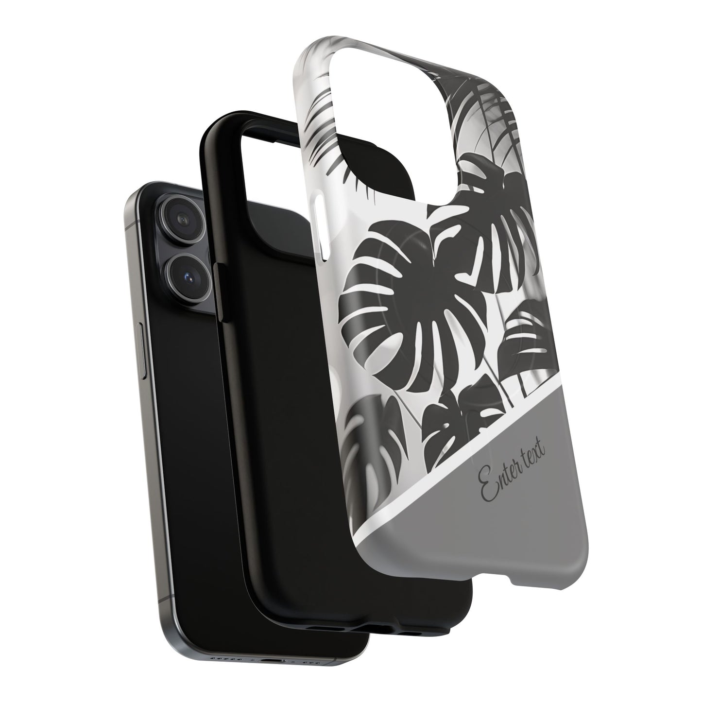 Personalized Monochrome Monstera Tropical Phone Case - Tough Magnetic MagSafe® Cases, Gifts for Nature Lovers, Stylish Phone Accessories, Gifts for Her.
