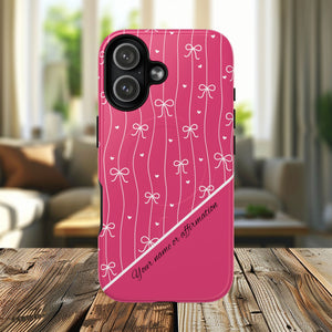 Pink Bow Coquette Magnetic Tough Magnetic MagSafe®  Case — (Add Name or Affirmation)-iPhone® 13, 14, iPhone 15, iPhone 16, iPhone 17, Pro, Pro Max, Plus Cases.