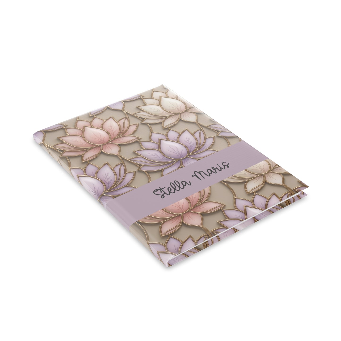 Personalized Stained Glass Lotus Blossom Hardcover Notebook — Custom Name and Affirmation Puffy Cover Journal.
