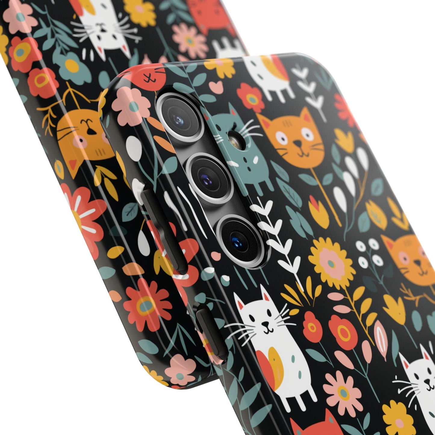 Personalized Whimsical Feline Garden Tough Phone Case — Custom Name iPhone & Samsung