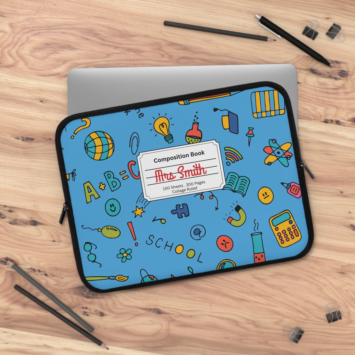 Personalized Classroom Couture Laptop Sleeve with Composition Book Inspired Design, Customizable Tech Case, School Supplies, Gift for Students, College Essentials, Back to School