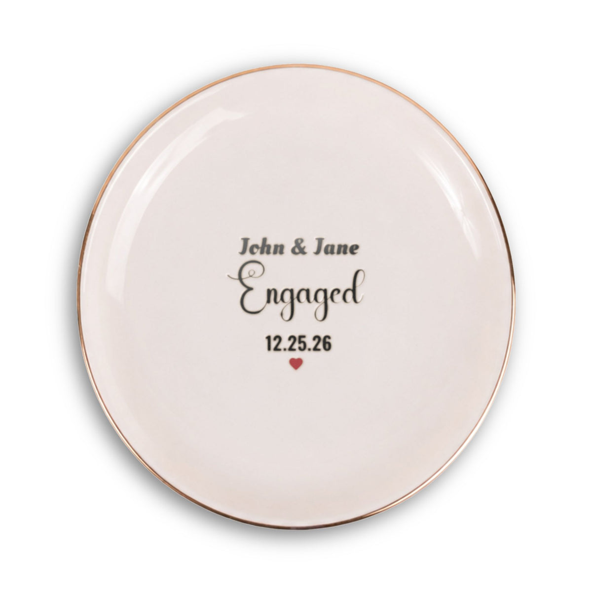 Personalized Engaged Elegant Ceramic Trinket Tray with Gold Edge- gift for wife/girlfriend.