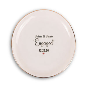 Personalized Engaged Elegant Ceramic Trinket Tray with Gold Edge- gift for wife/girlfriend.