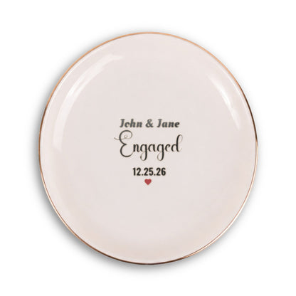 Personalized Engaged Elegant Ceramic Trinket Tray with Gold Edge- gift for wife/girlfriend.