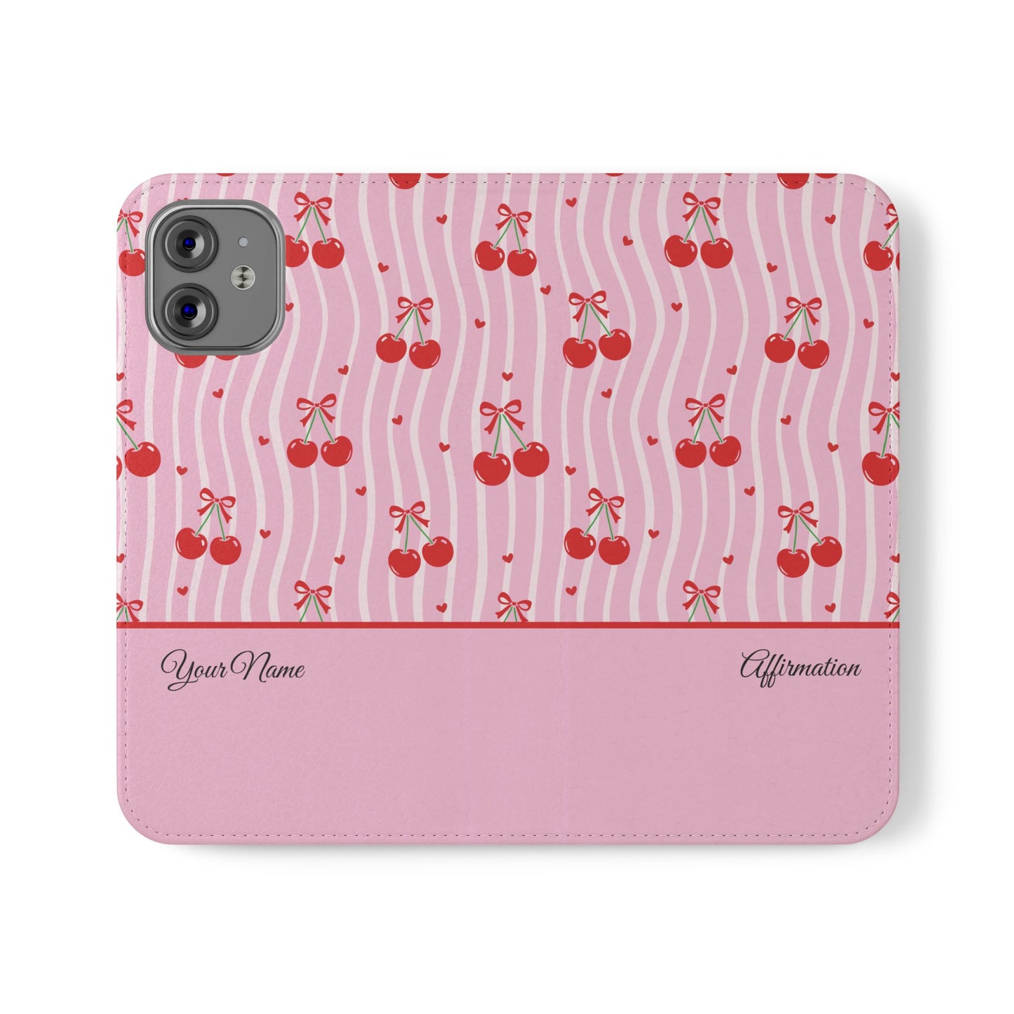 Personalized Cherry Blossom Dreams Flip iPhone and Samsung Cases — Wallet Folio with Name & Affirmation.