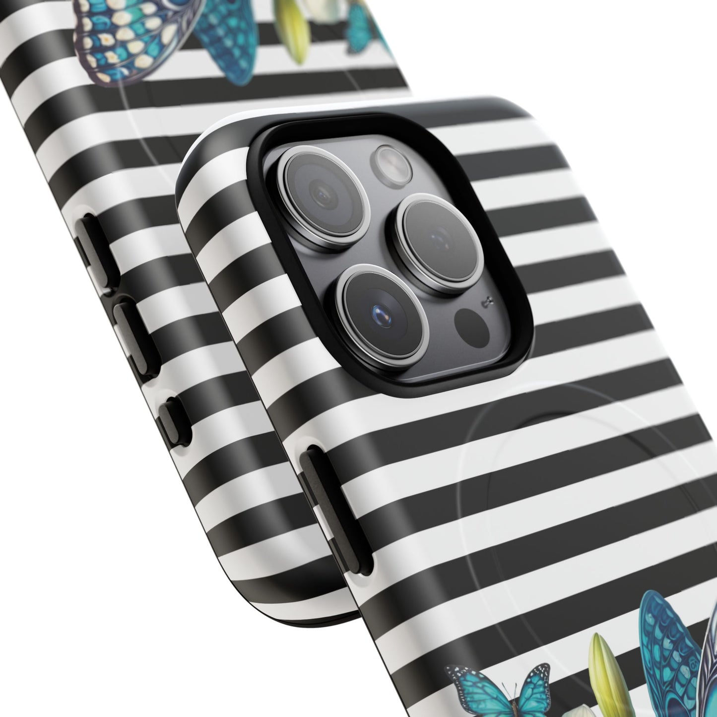 Daffodil Flutter Tough iPhone Magnetic Case, Floral iPhone Accessories, Stylish iPhone Cover, Black Striped Design, Gift for Her, Trendy iPhone