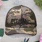 Black Camouflage Embroidered Trucker Hat with 'ELOHIM, GENESIS 1:1', Casual Style Hat, Adjustable, Unisex, Perfect Gift for Outdoors, Festivals, Daily Wear.