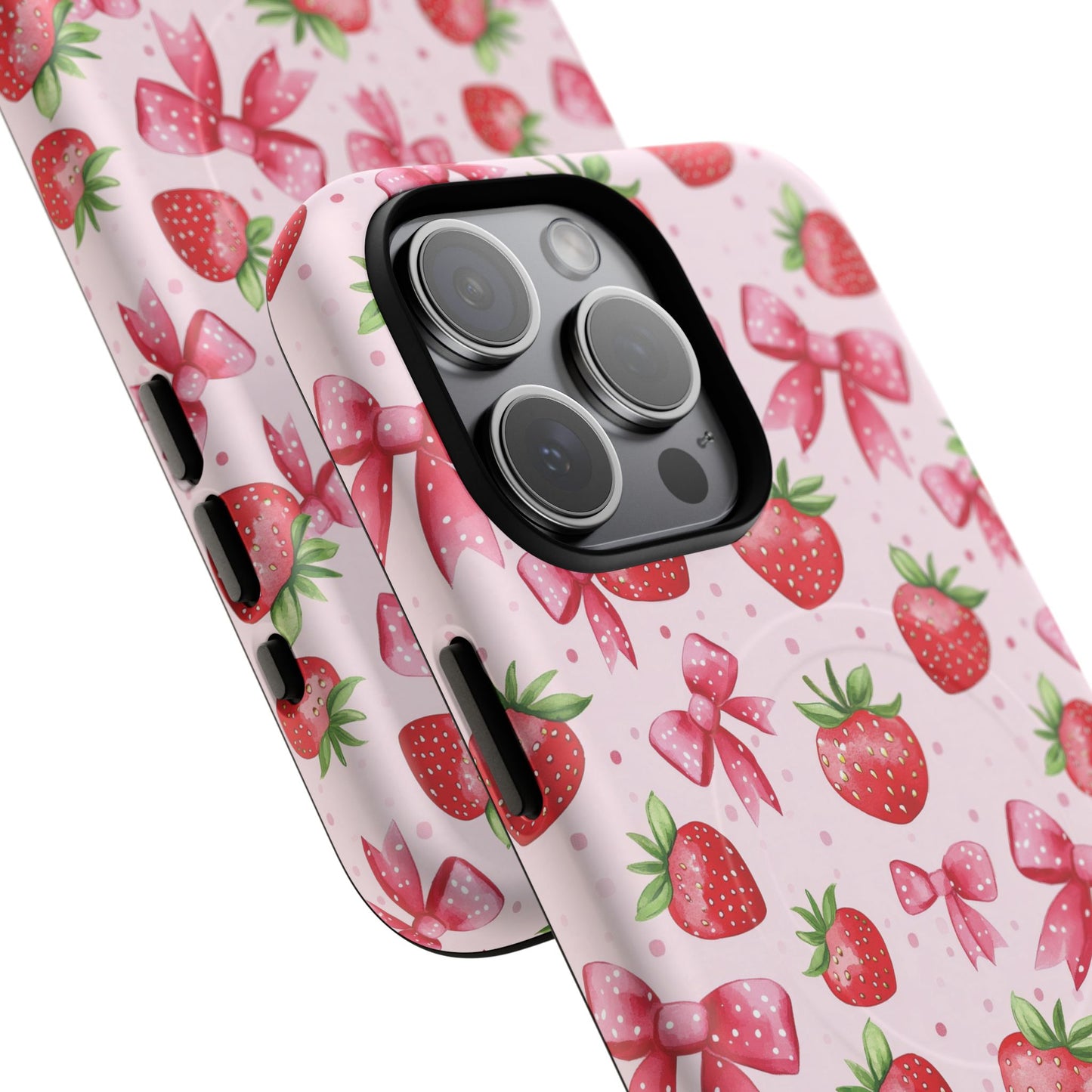 Strawberry Blush Coquette Magnetic Tough iPhone Cases - Funky Fruit Cases, Floral iPhone Cover, Trendy Gifts, iPhone Accessories, Strawberry Lover