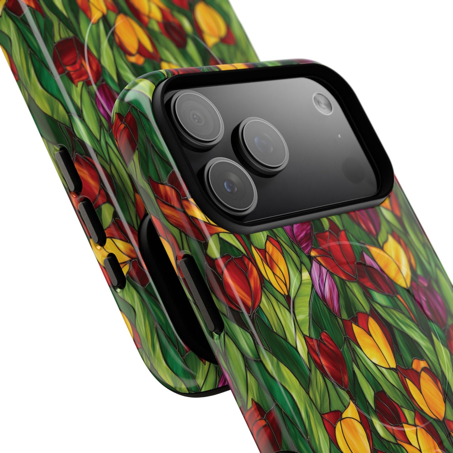 Floral Luminous Whirl Tough Magnetic iPhone Case, Stylish Protection for Everyday Life, Gift for Flower Lovers, Unique iPhone Accessory, Stained Glass iPhone Protection.