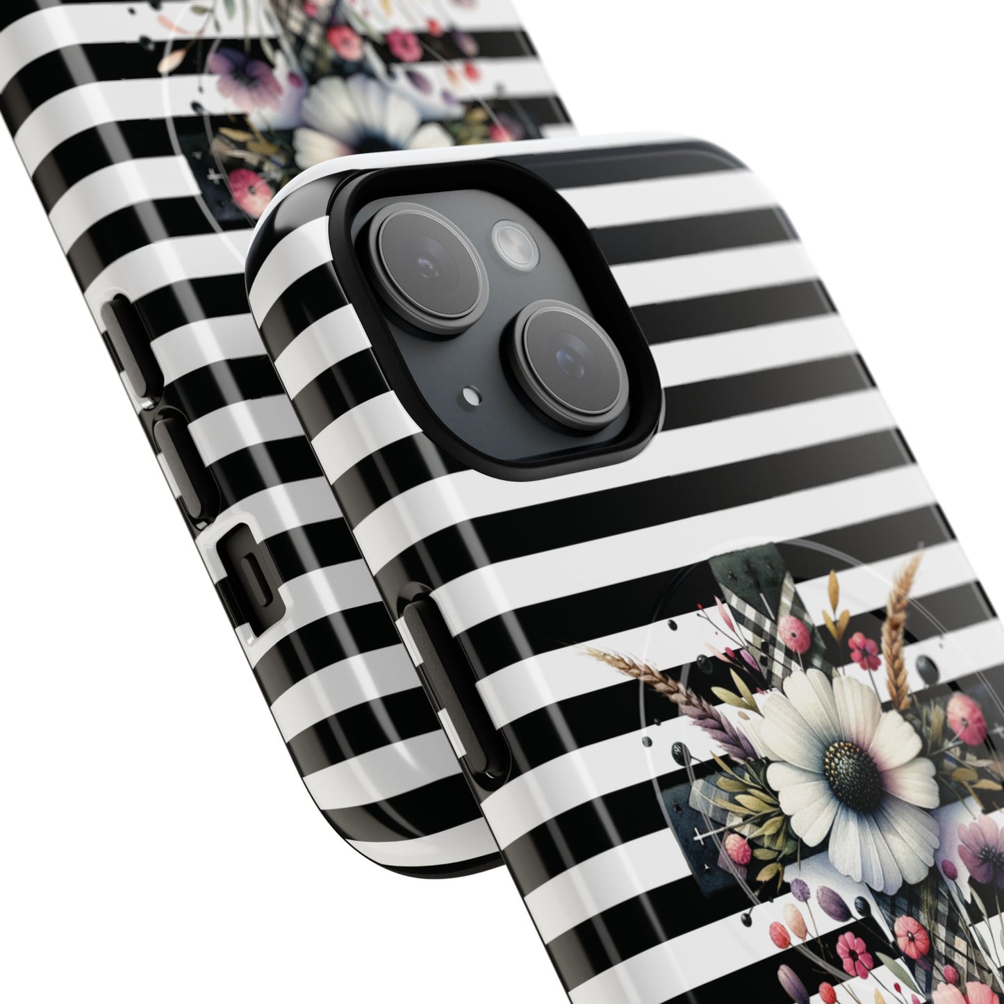 Faith in Bloom Tough iPhone Magnetic Case, iPhone Accessories, Floral iPhone Cover, Durable Cases for Gifts, Black and White Stripes