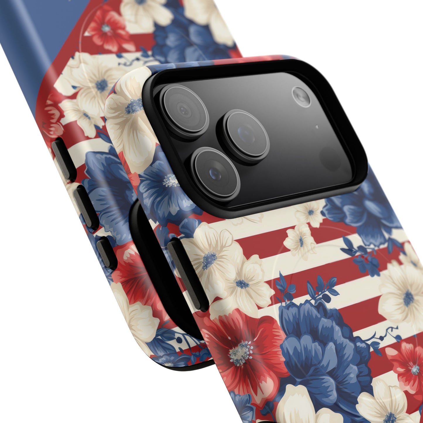 Personalized Stars, Stripes & Petals Tough Magnetic MagSafe Case, Patriotic Cover, Floral Design, Durable Protection, Gift for Her, Summer Vibes