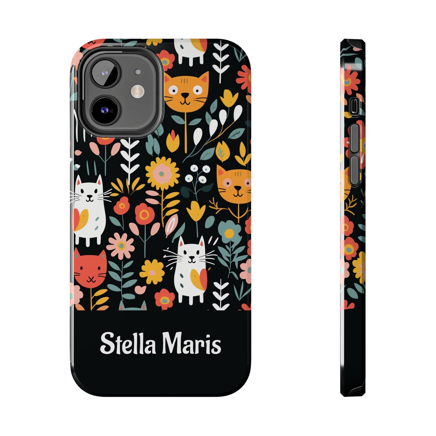 Personalized Whimsical Feline Garden Tough Phone Case — Custom Name iPhone & Samsung