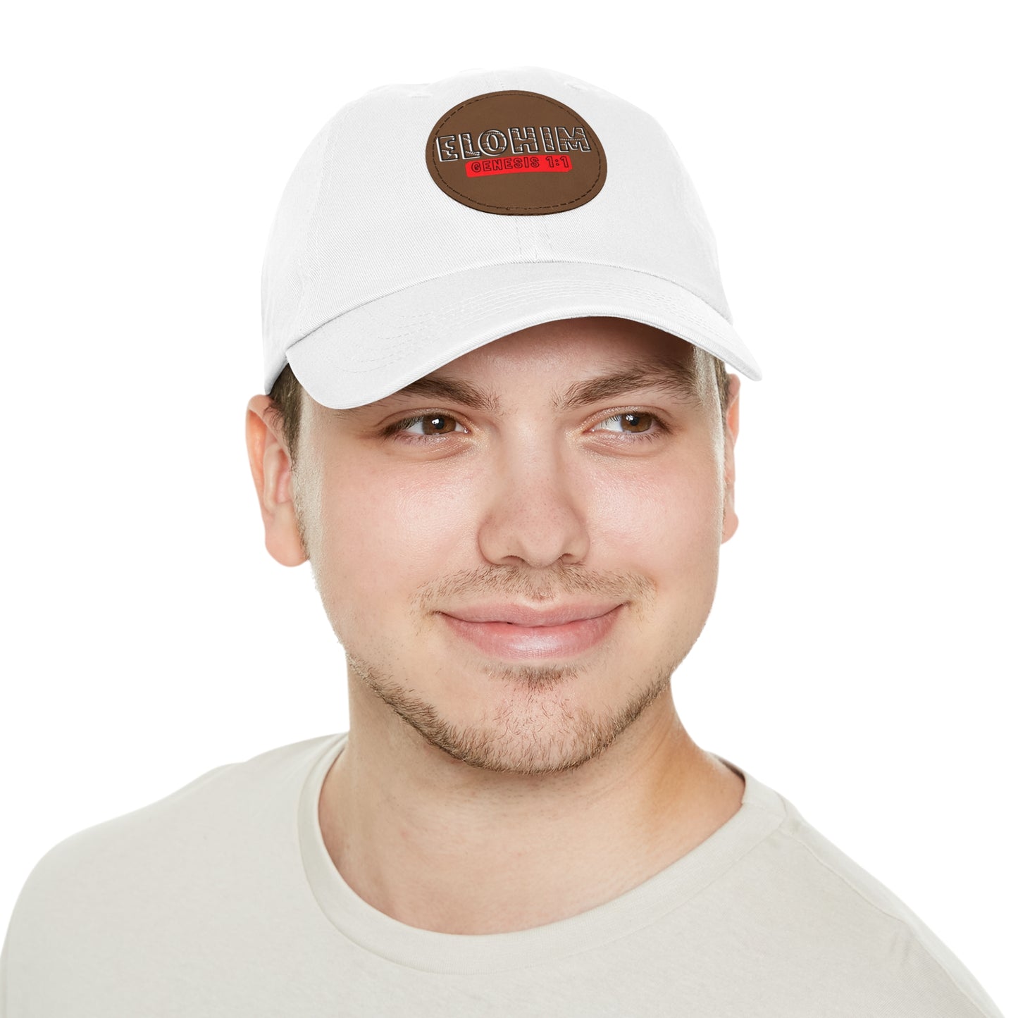 'ELOHIM, GENESIS 1:1- Stylish Dad Hat with Leather Patch | a Unisex Gift, Casual Wear, Summer Accessory, Unique Outdoor Cap, Adjustable Sun Hat, Christian Gift