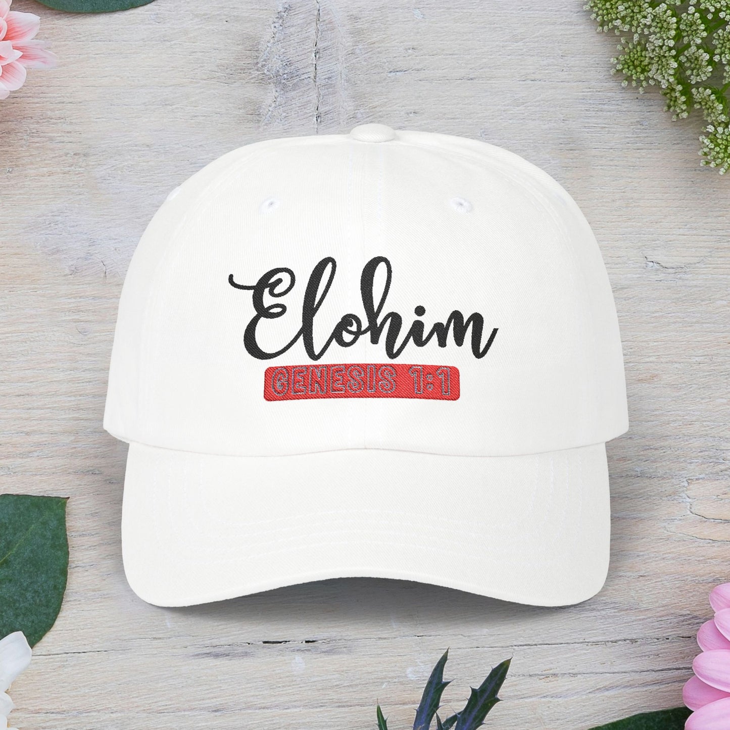 Classic Embroidery Dad Cap with 'ELOHIM, GENESIS 1:1' - Faith-Based Hat, Casual Wear, Gift for Dad, Christian Accessory, Summer Fashion