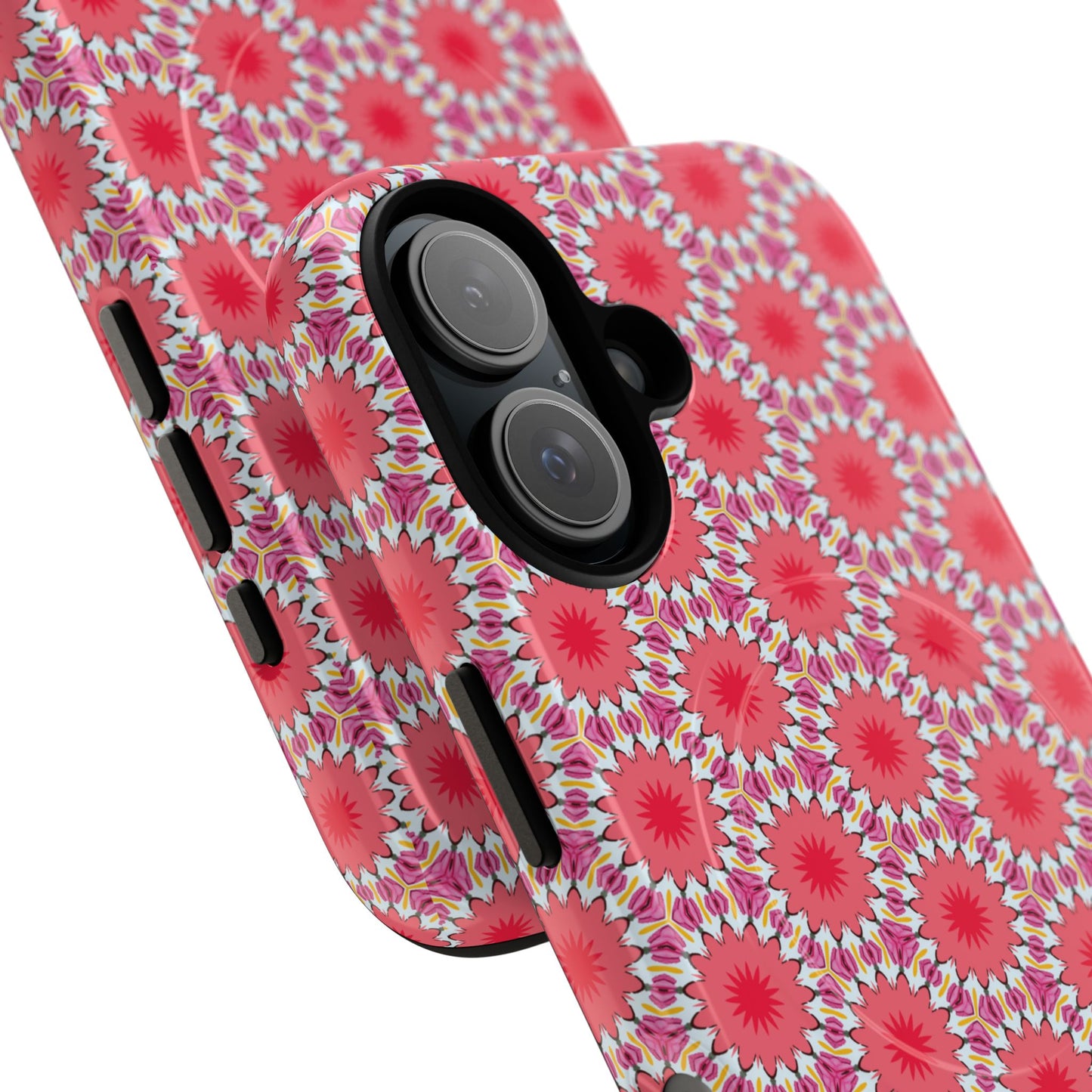 Roseburst Mosaic Vibrant Flower Pattern iPhone Case, Stylish iPhone Cover, Tough Magnetic Case, Floral Gift, Trendy Accessory for Her