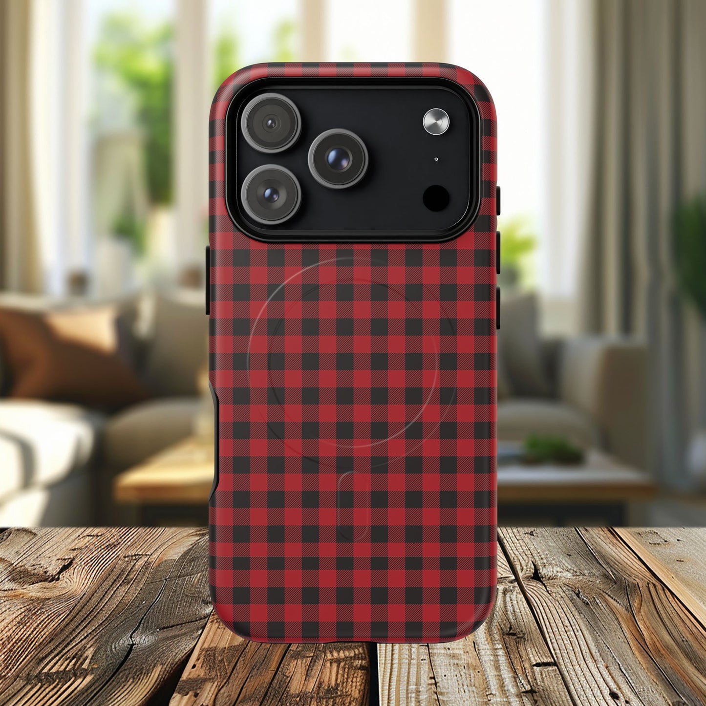 Tough Magnetic Phone Case - Red Plaid, Durable, Stylish Protection for iPhones, Gift for Outdoor Lovers, Unique Phone Cover