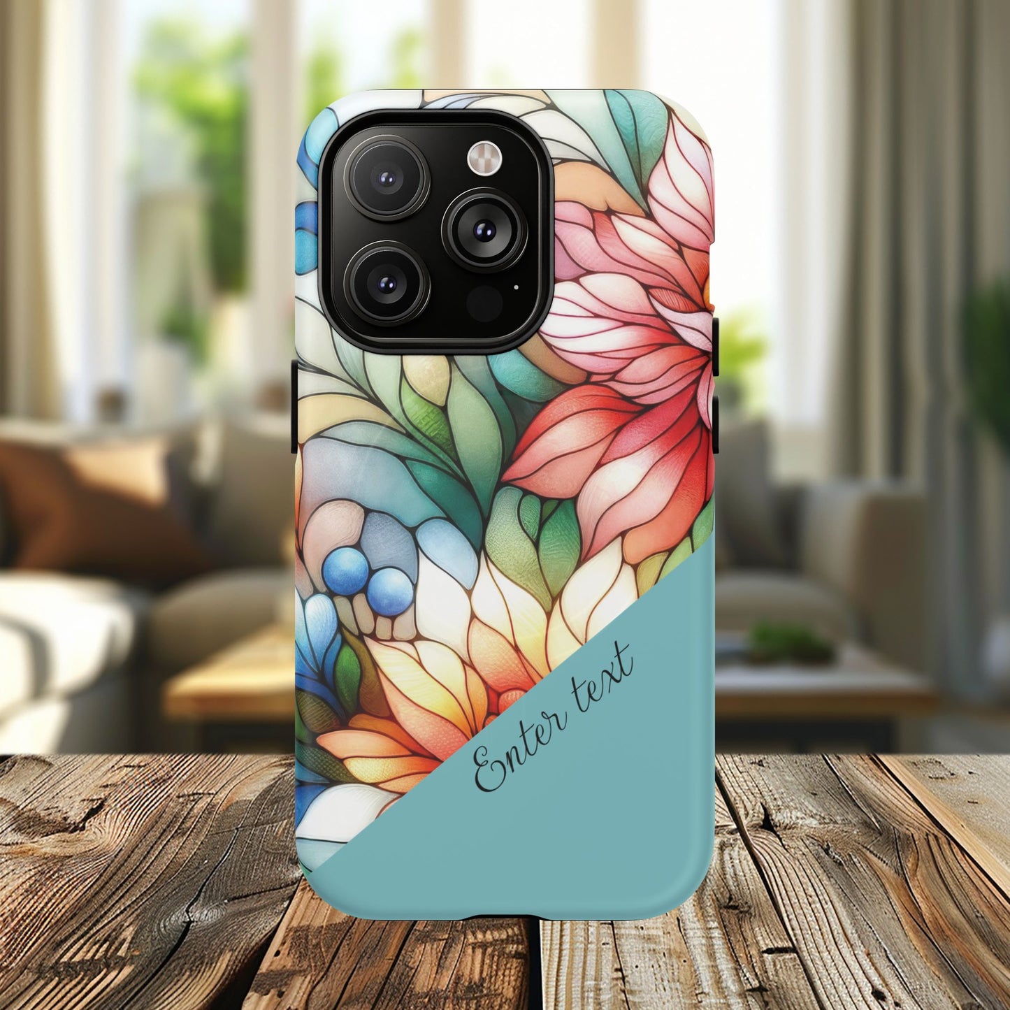 Personalized Radiant Gardenlight Stained Glass Tough MagSafe Magnetic Case, Vibrant Flower Cover, Durable Protective Case, Unique Gift for Her, Spring Elegance, iPhone® 13, 14, 15, 16, 17, Pro, Pro Max, Plus Cases.