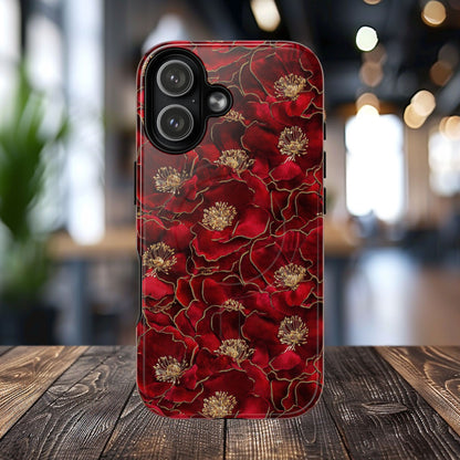 Midnight Poppy Luxe Tough iPhone Magnetic Case, Unique Flower iPhone Cover, Durable Floral Design, Gift for Her, Gift for Mother's.
